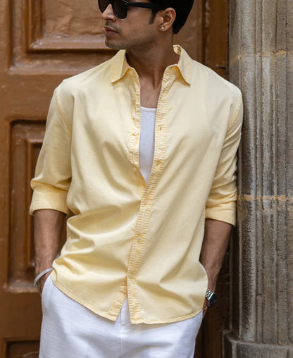 Powerlook Yellow Overdyed Structure Shirt  Cotton