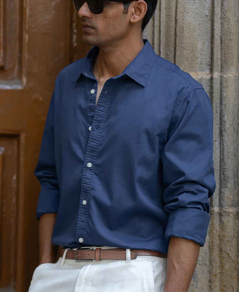 Powerlook Blue Washed Shirt  Cotton
