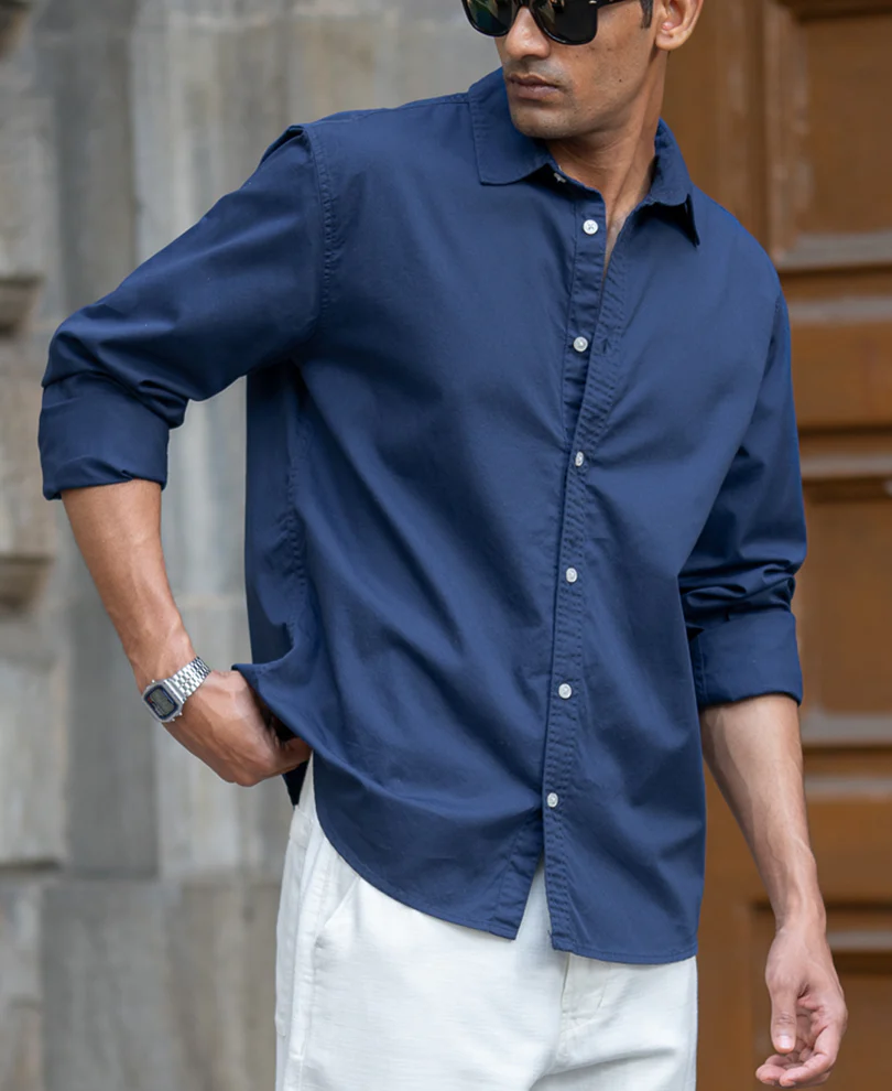 Powerlook Blue Washed Shirt  Cotton