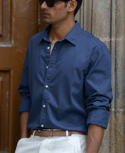 Powerlook Blue Washed Shirt  Cotton