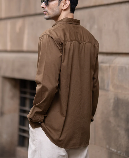 Powerlook Tan Brown Washed Shirt  Cotton