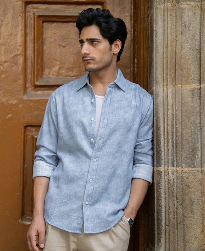 Powerlook Light Blue Slub Shirt  Cotton