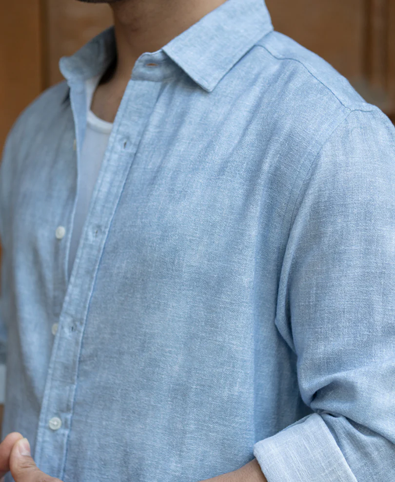 Powerlook Light Blue Slub Shirt  Cotton