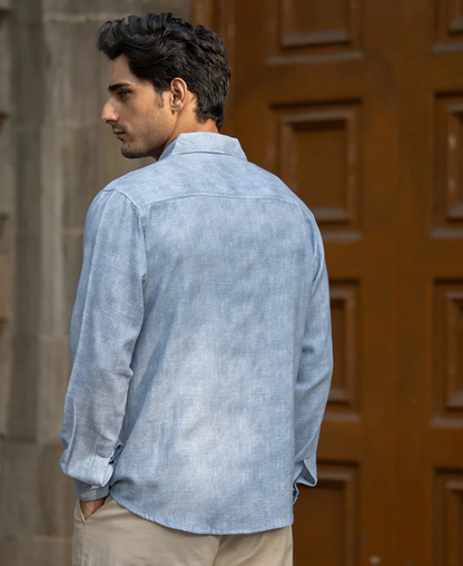 Powerlook Light Blue Slub Shirt  Cotton