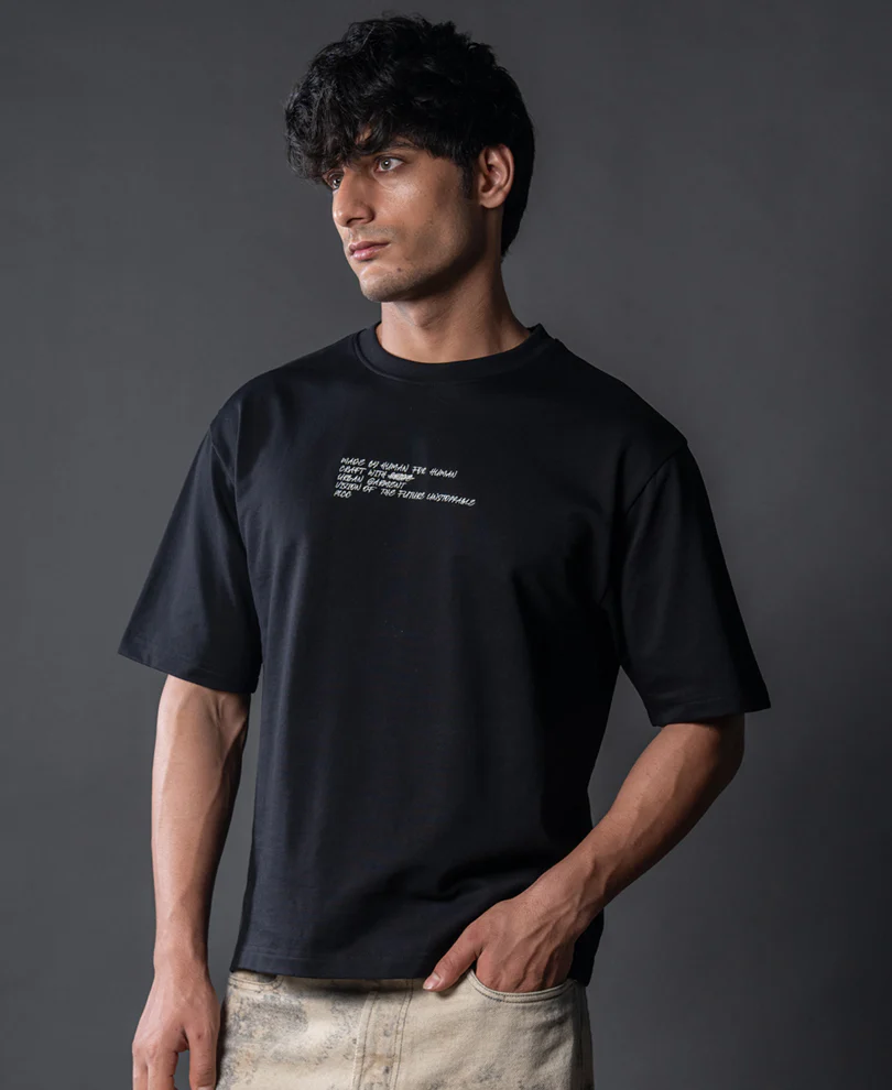 Powerlook Black Crochet Patch Embroidered T-Shirt  Cotton