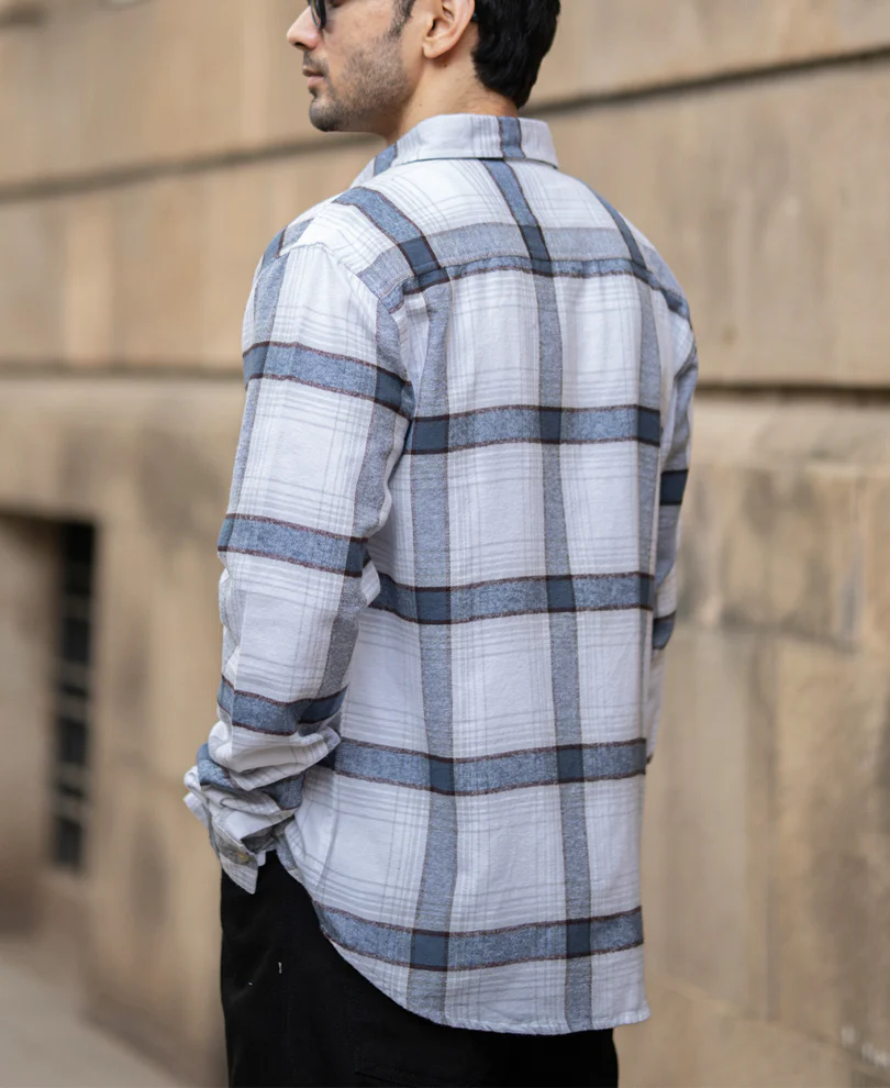 Powerlook Grey Structured Checked Shirt Cotton