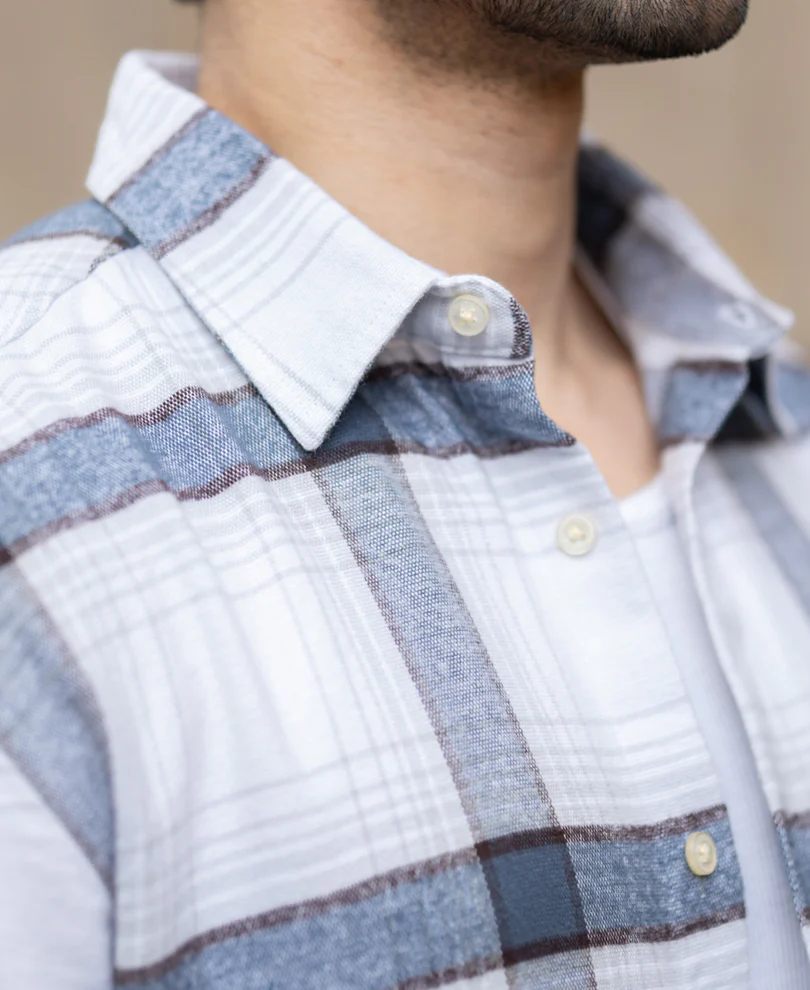 Powerlook Grey Structured Checked Shirt Cotton