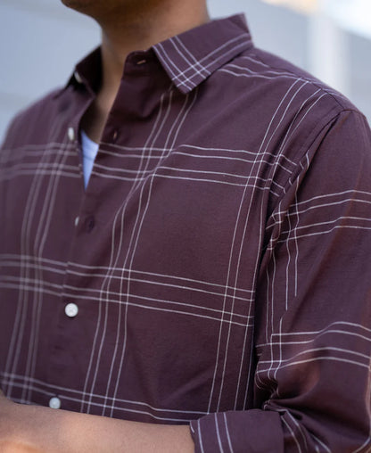 Powerlook Brown Linen Blend Checks Shirt  Cotton