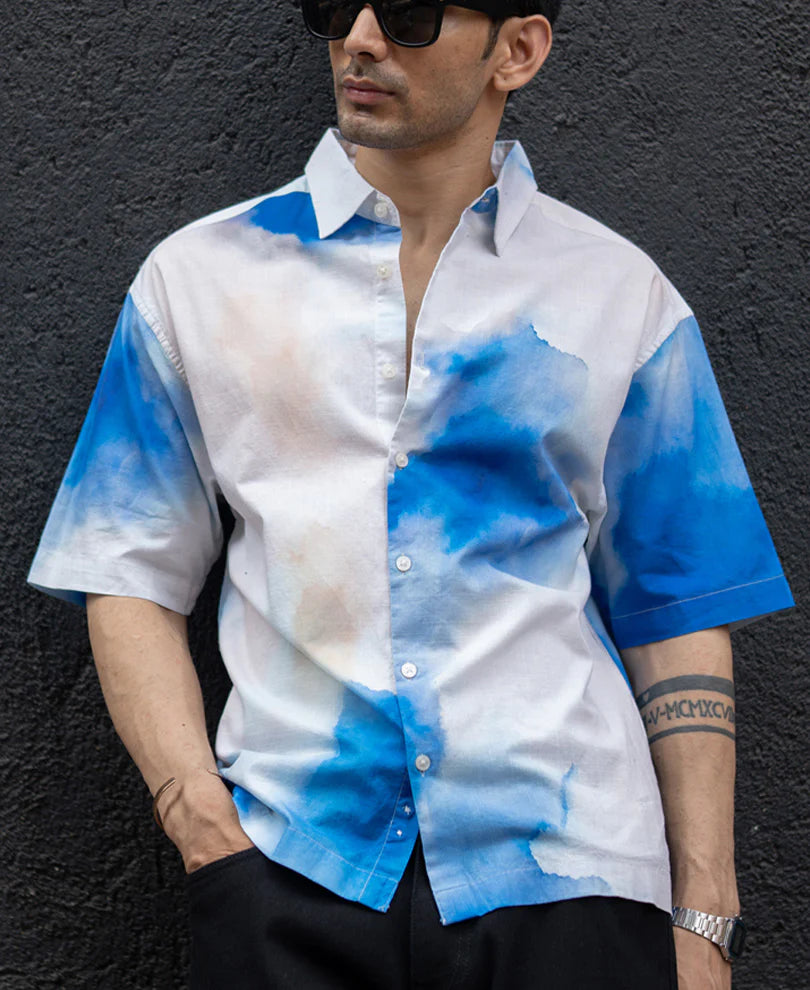 Powerlook Blue Tie Dye Print shirt  Cotton