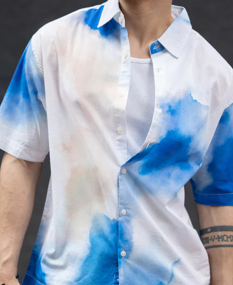 Powerlook Blue Tie Dye Print shirt  Cotton