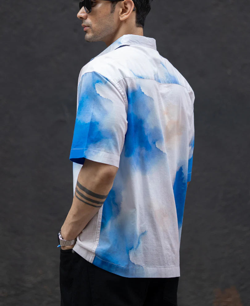 Powerlook Blue Tie Dye Print shirt  Cotton