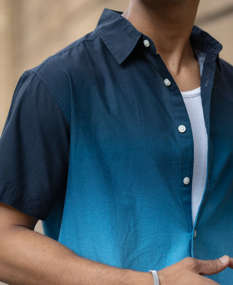 Powerlook Dark Navy Ombre Shirt  Cotton