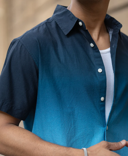 Powerlook Dark Navy Ombre Shirt  Cotton