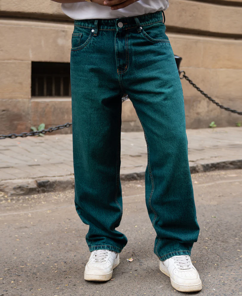 PowerlookBlue Tinted Baggy Fit Jeans
