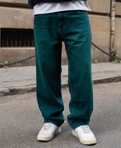 PowerlookBlue Tinted Baggy Fit Jeans