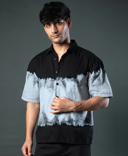 Powerlook Black Tie-Dye Boxy Shirt  Cotton