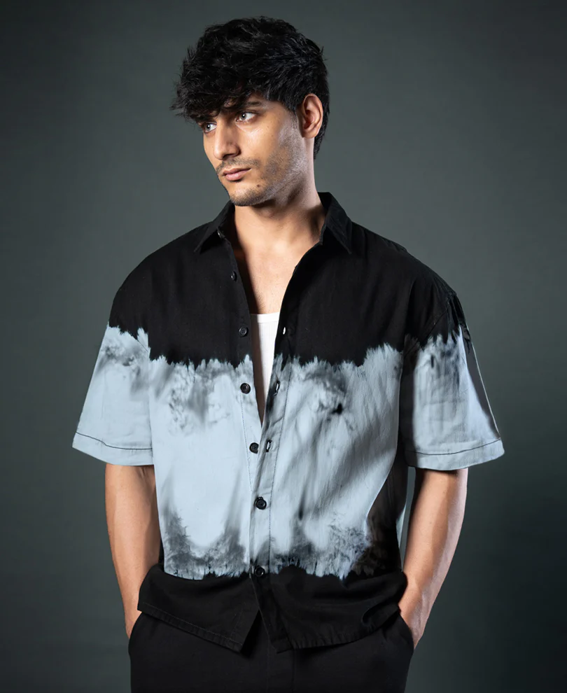 Powerlook Black Tie-Dye Boxy Shirt  Cotton