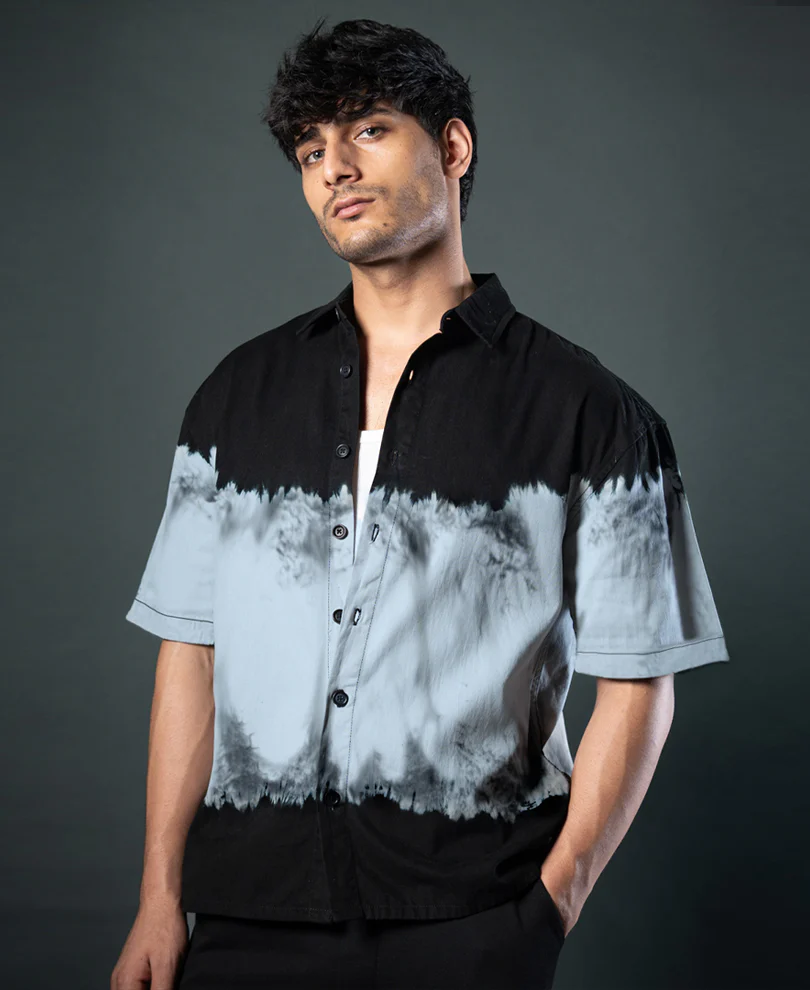 Powerlook Black Tie-Dye Boxy Shirt  Cotton