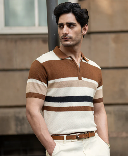 Powerlook Multi Color Stripe Knit T-Shirt  Cotton