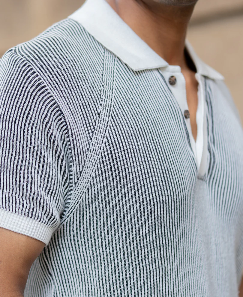 Powerlook Black & White Knit T-Shirt  Cotton
