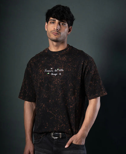 Powerlook Dark Brown Floral Embroidery T-Shirt  Cotton