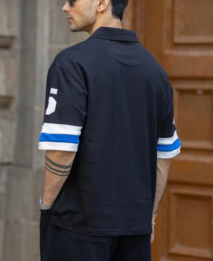 Powerlook Black Contrast Applique T-Shirt  Cotton