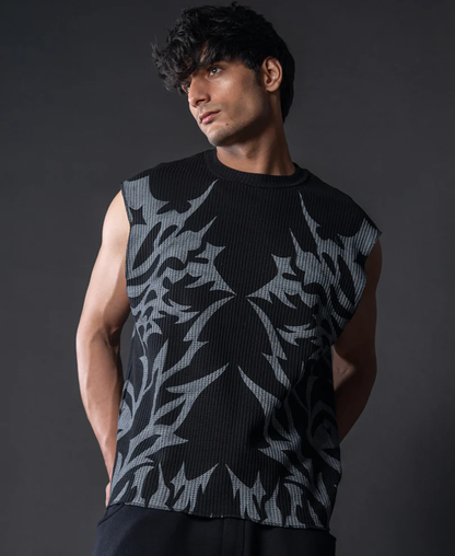 Powerlook Black Grunge Print Vest