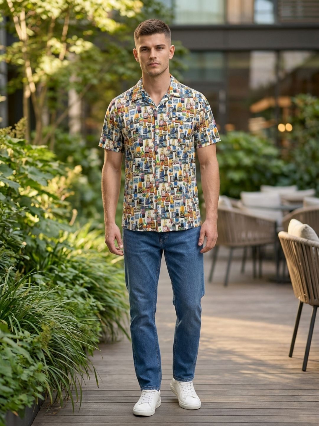 Mokajodi Men's Relaxed Printed Cuban Collar Shirt