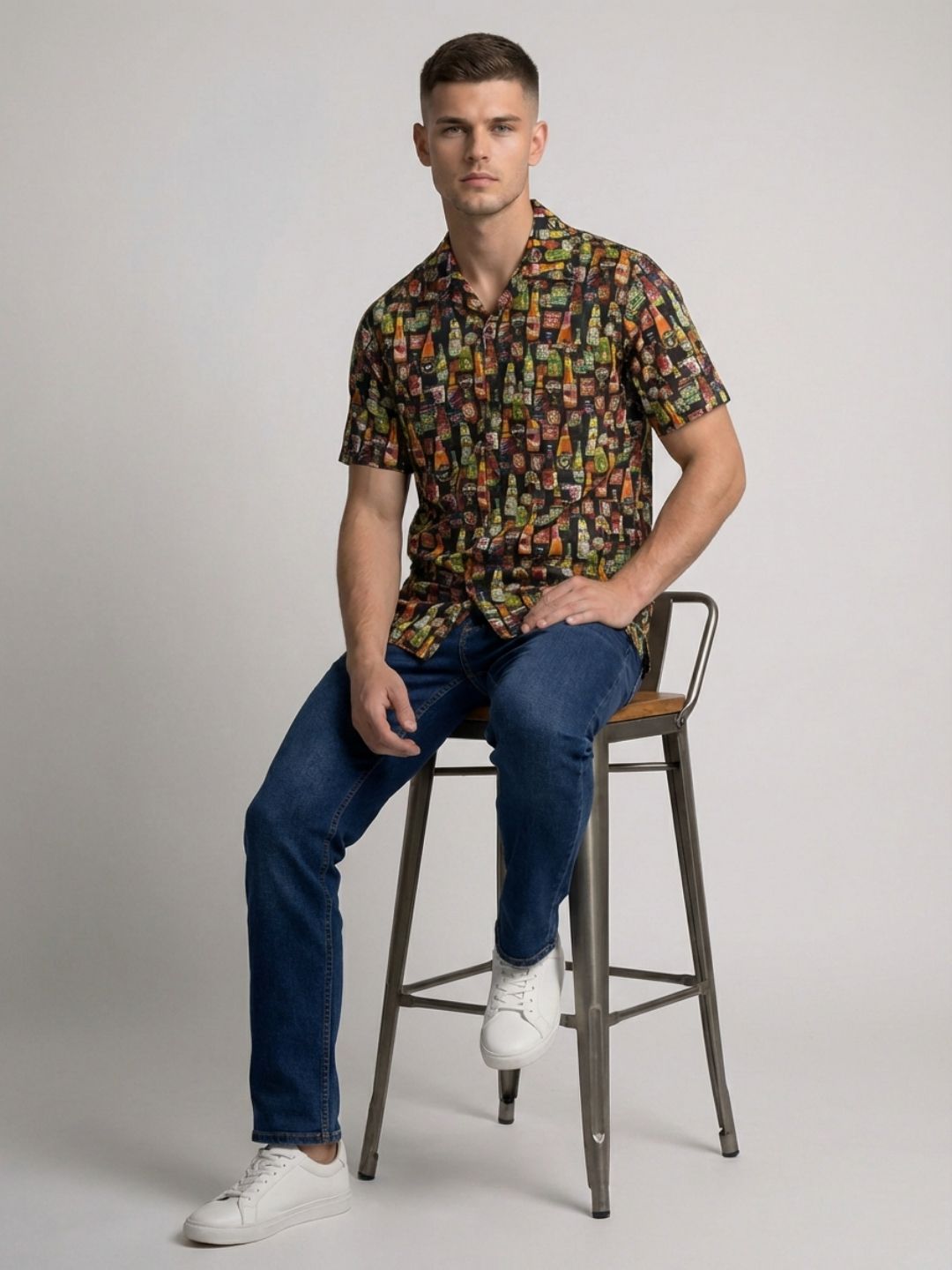Mokajodi Men's Relaxed Printed Cuban Collar Shirt