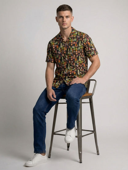 Mokajodi Men's Relaxed Printed Cuban Collar Shirt