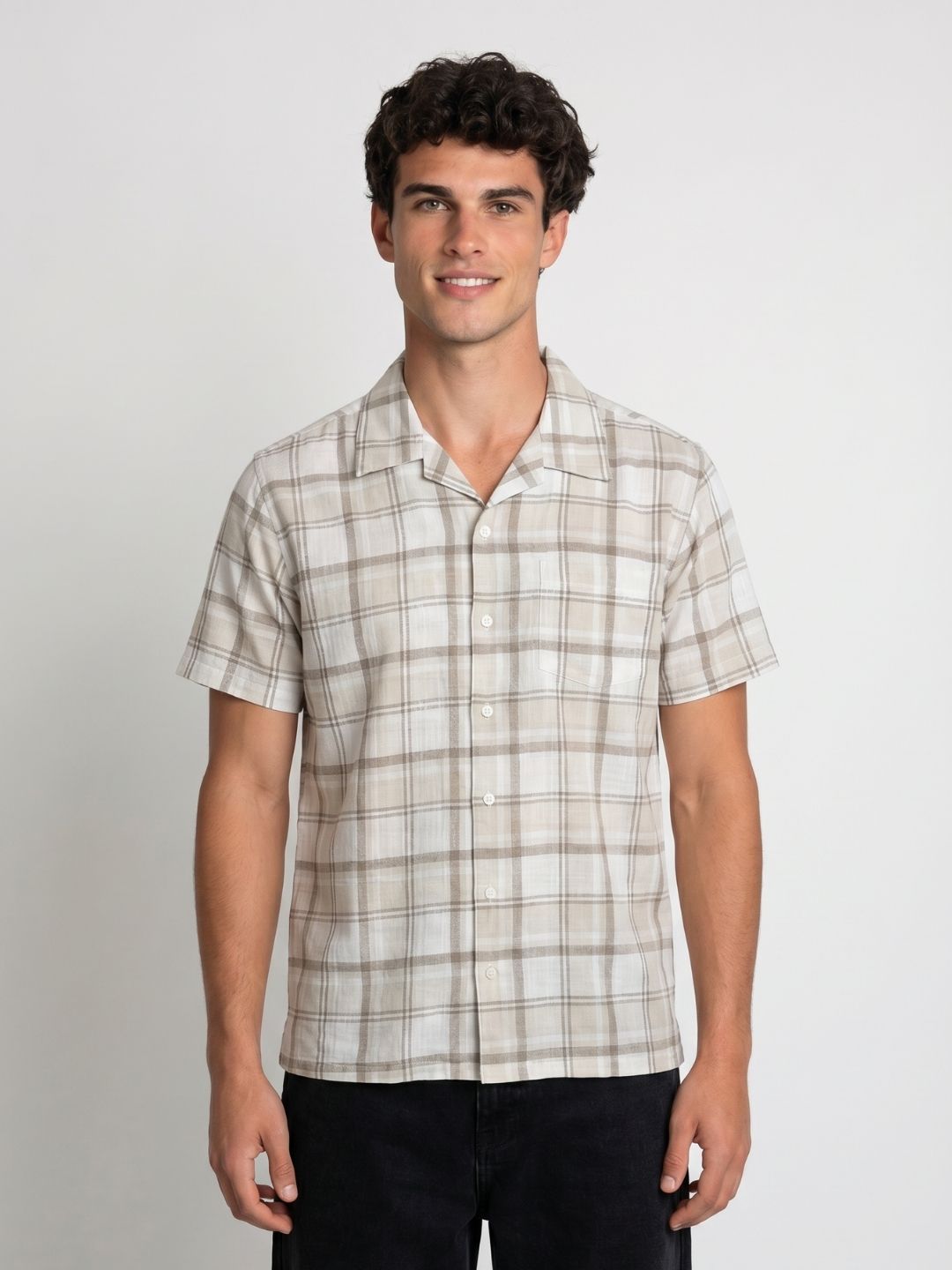 Mokajodi Men's Relaxed Checks Cuban Collar Shirt