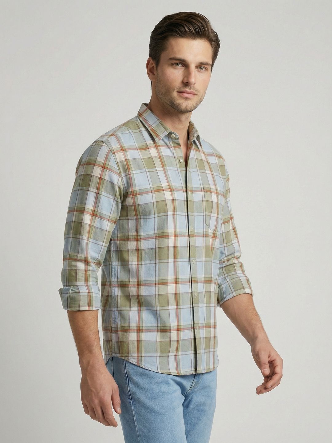 Mokajodi Men's Slim Fit Checks Regular Shirt