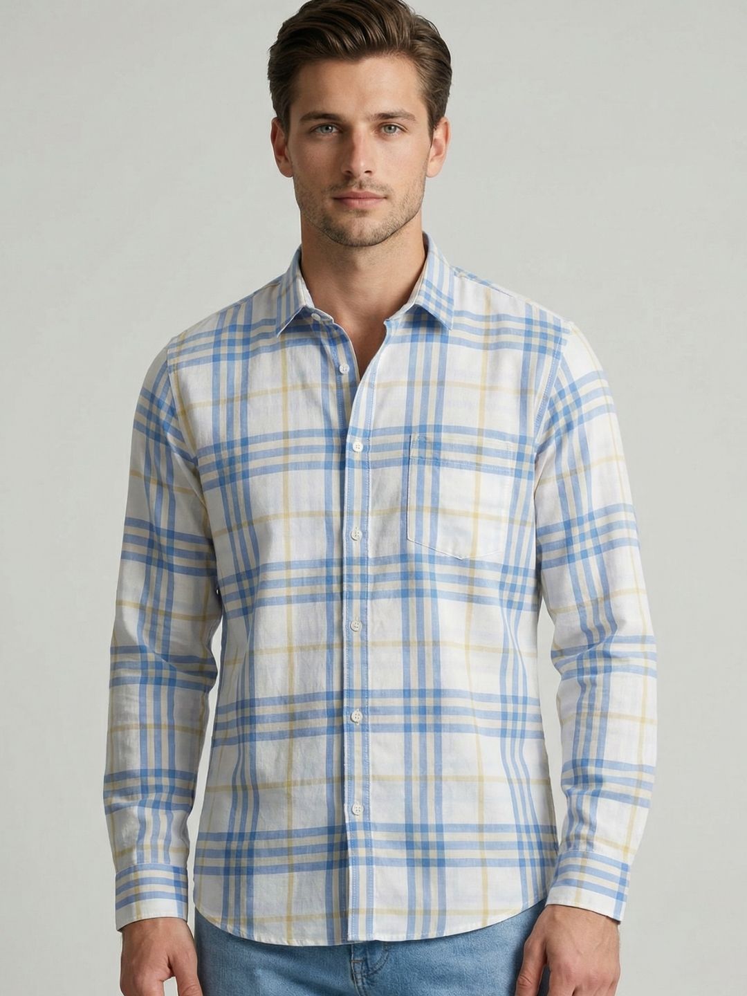 Mokajodi Men's Slim Fit Checks Regular Shirt