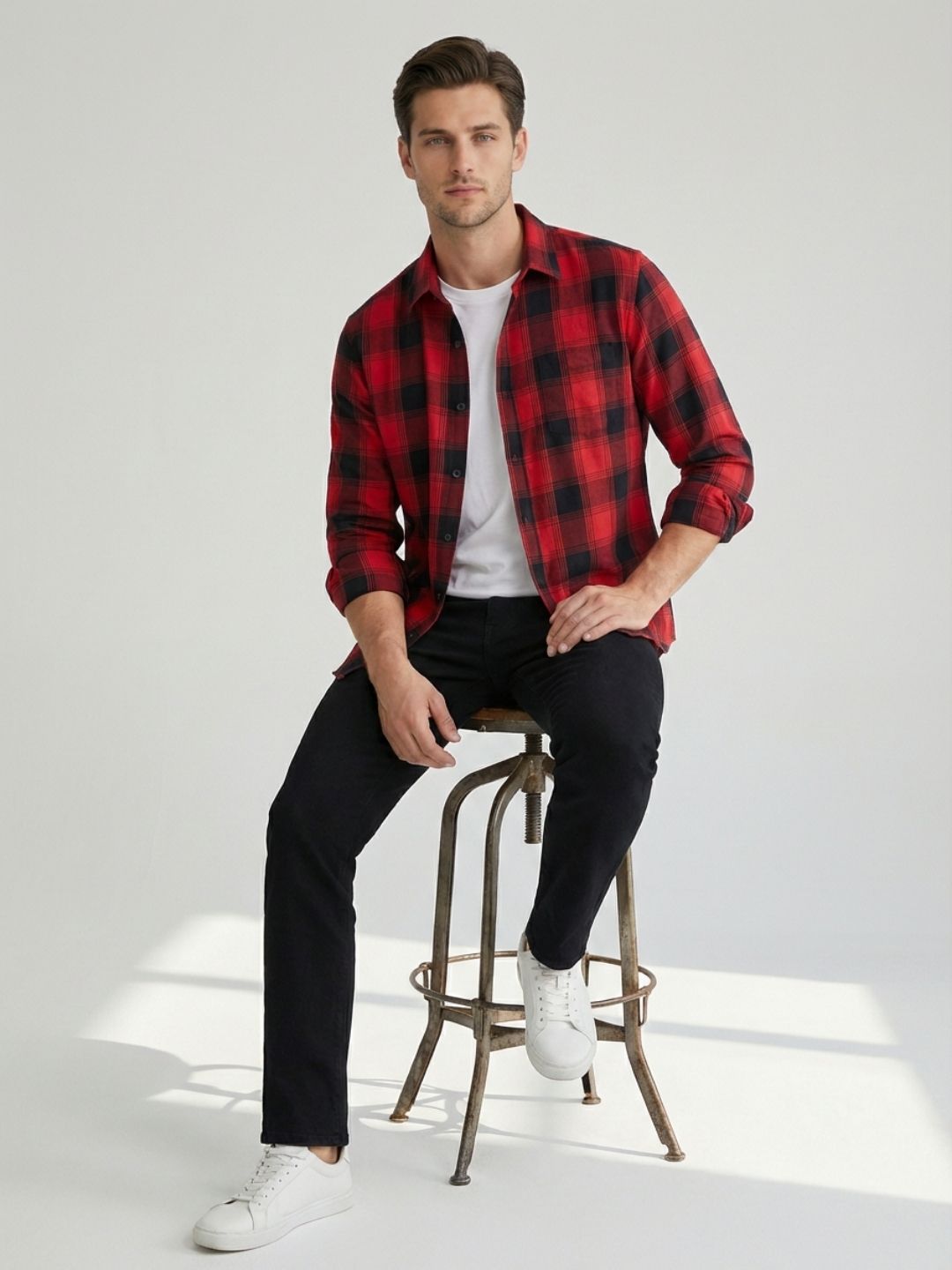 Mokajodi Men's Slim Fit Checks Regular Shirt