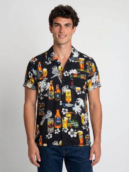 Mokajodi Men's Relaxed Printed Cuban Collar Shirt