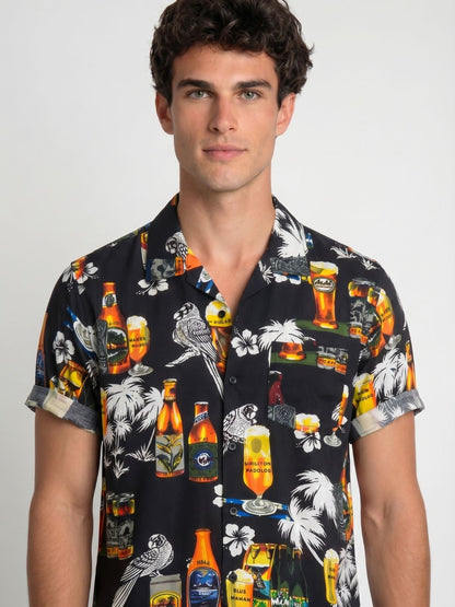 Mokajodi Men's Relaxed Printed Cuban Collar Shirt