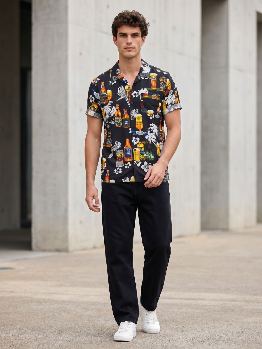 Mokajodi Men's Relaxed Printed Cuban Collar Shirt