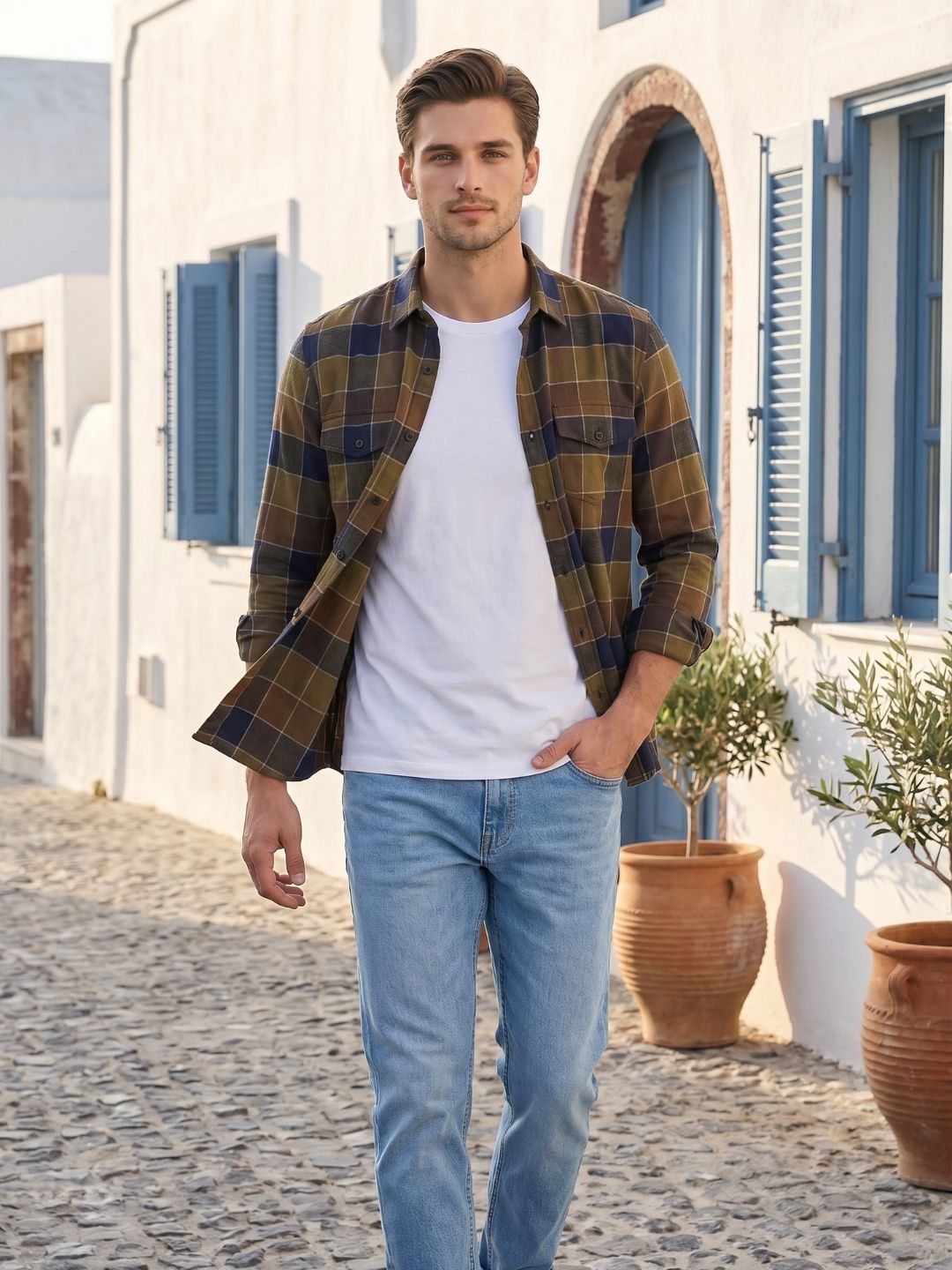 Mokajodi Men's Slim Fit Checks Regular Shirt