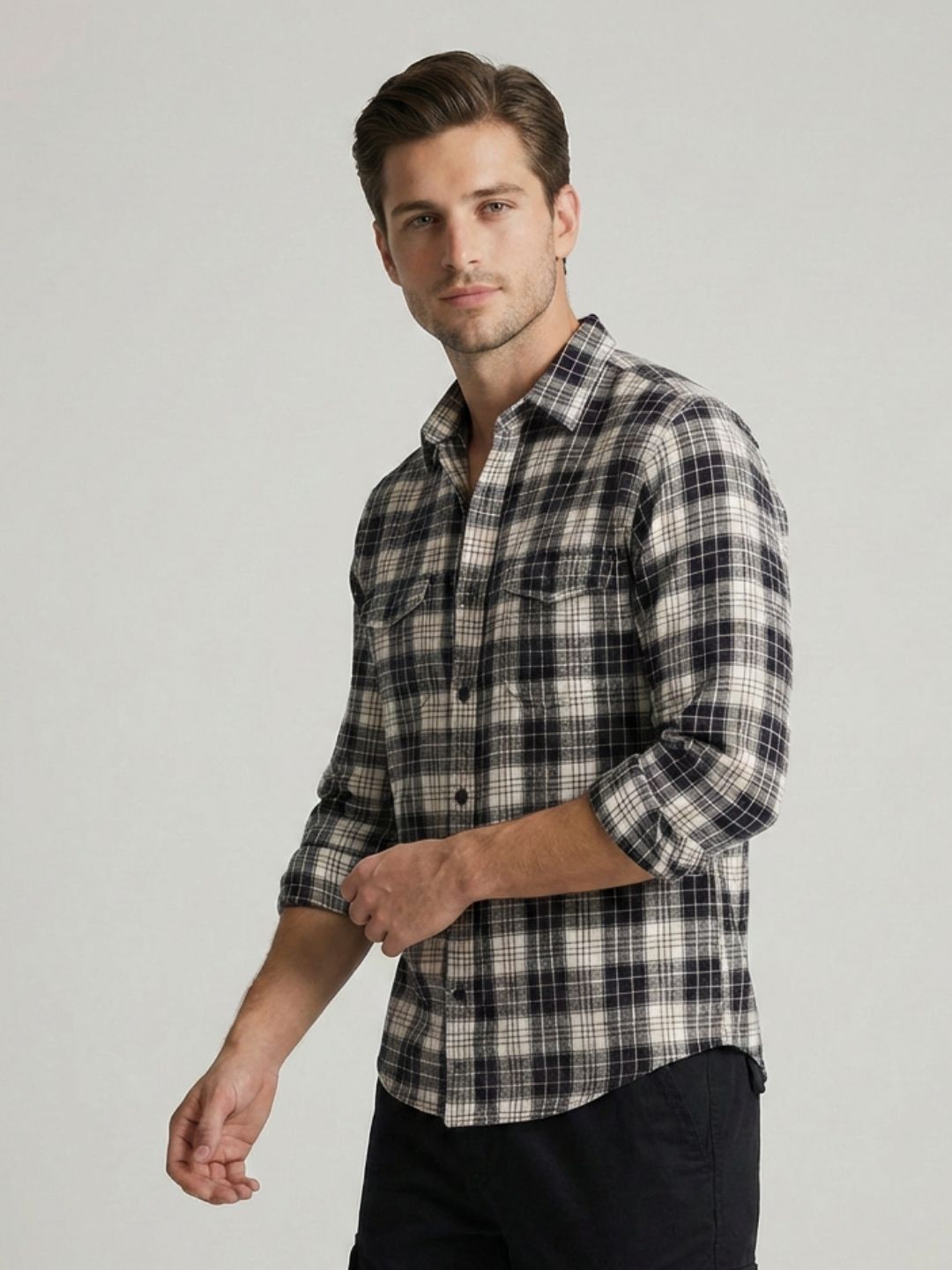 Mokajodi Men's Slim Fit Checks Regular Shirt