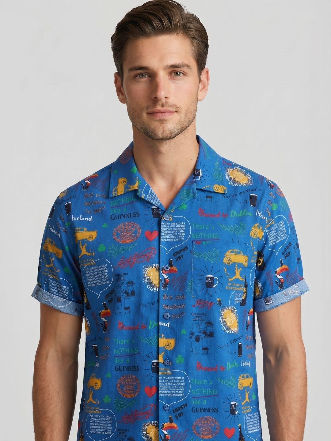 Mokajodi Men's Relaxed Printed Cuban Collar Shirt