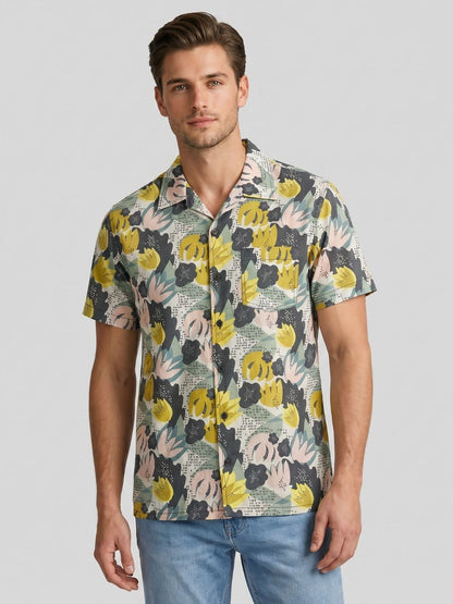 Mokajodi Men's Relaxed Printed Cuban Collar Shirt