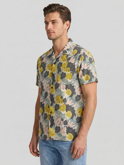 Mokajodi Men's Relaxed Printed Cuban Collar Shirt