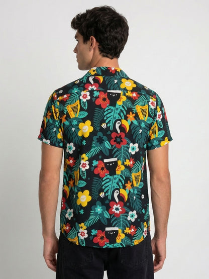Mokajodi Men's Relaxed Printed Cuban Collar Shirt