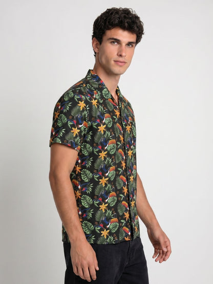 Mokajodi Men's Relaxed Printed Cuban Collar Shirt