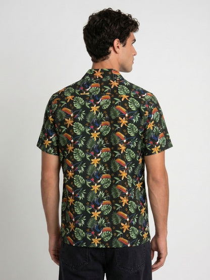 Mokajodi Men's Relaxed Printed Cuban Collar Shirt
