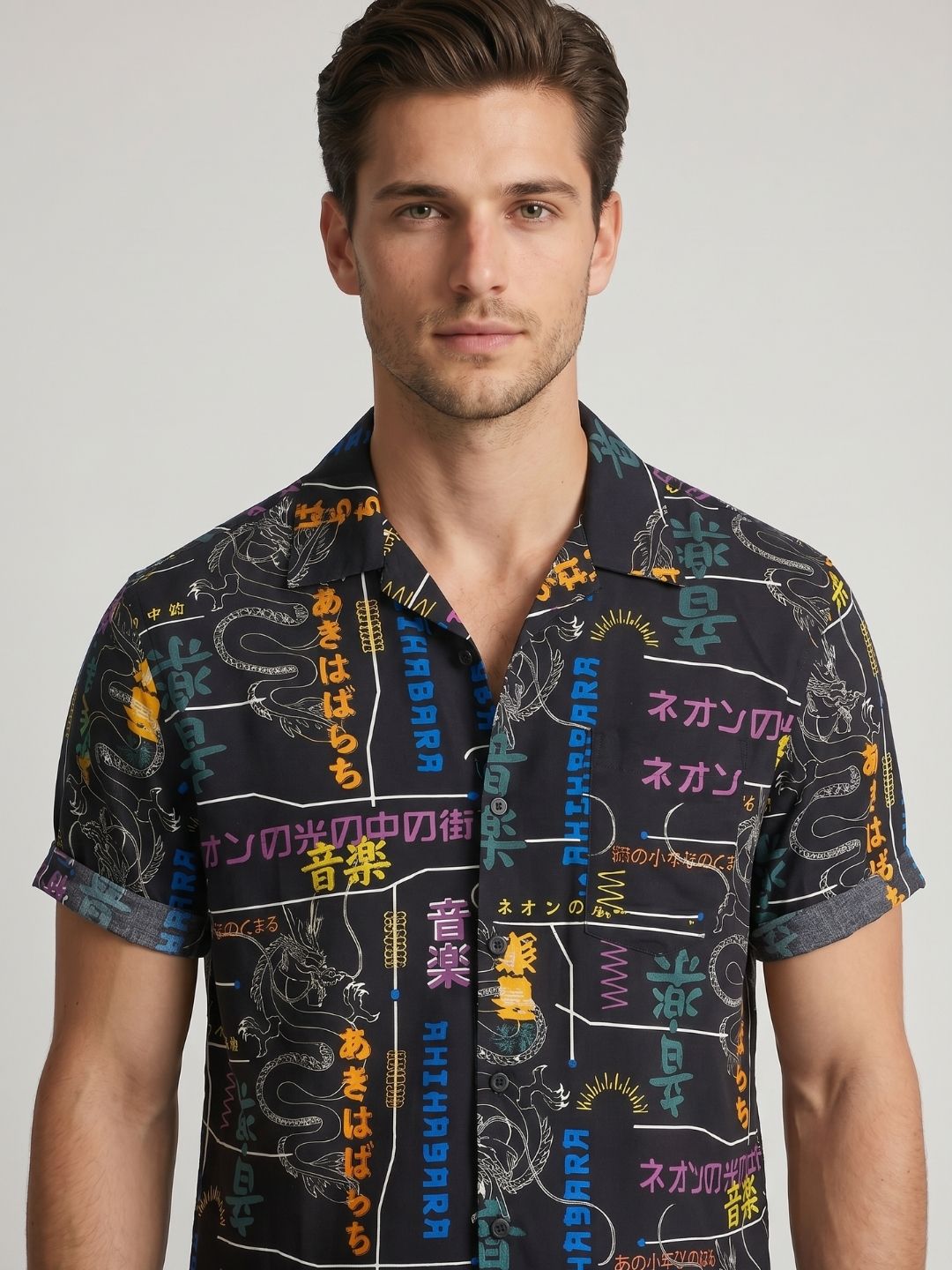 Mokajodi Men's Relaxed Printed Cuban Collar Shirt