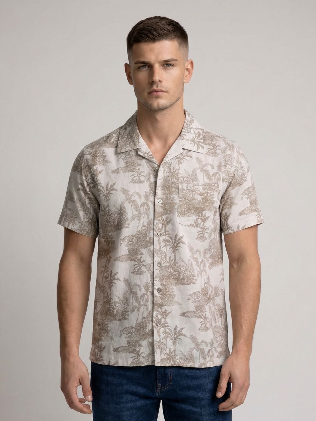 Mokajodi Men's Relaxed Printed Cuban Collar Shirt