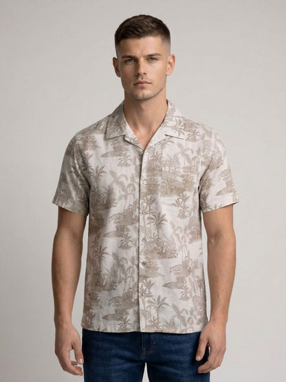 Mokajodi Men's Relaxed Printed Cuban Collar Shirt