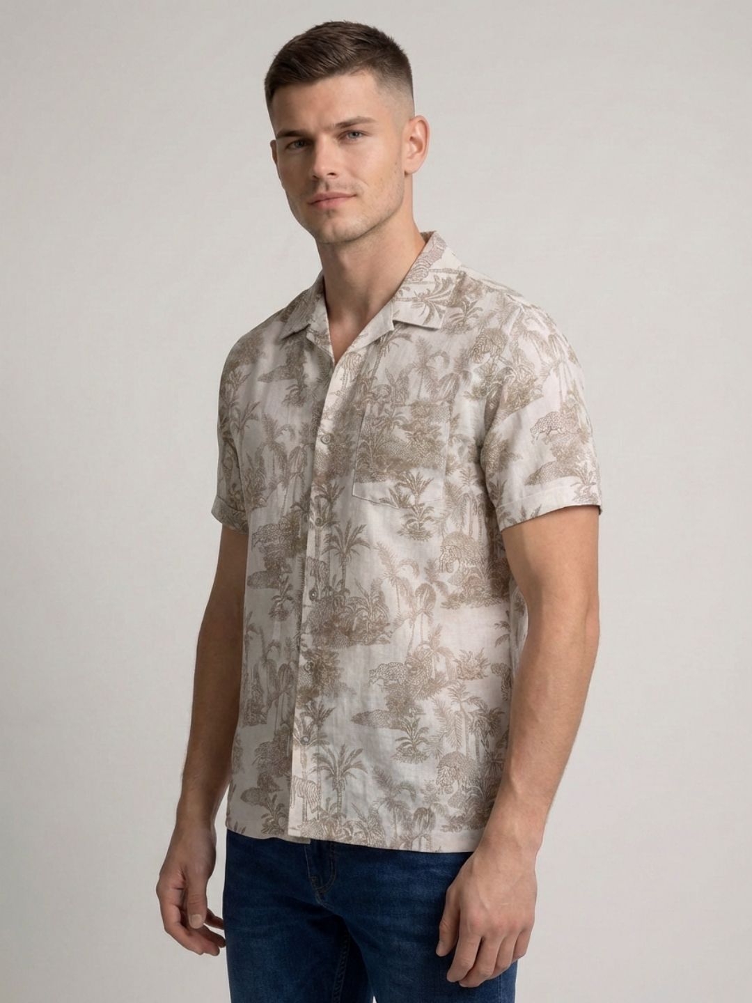 Mokajodi Men's Relaxed Printed Cuban Collar Shirt