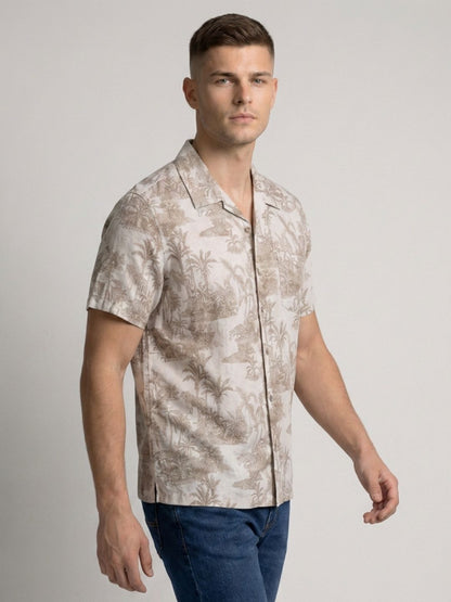 Mokajodi Men's Relaxed Printed Cuban Collar Shirt